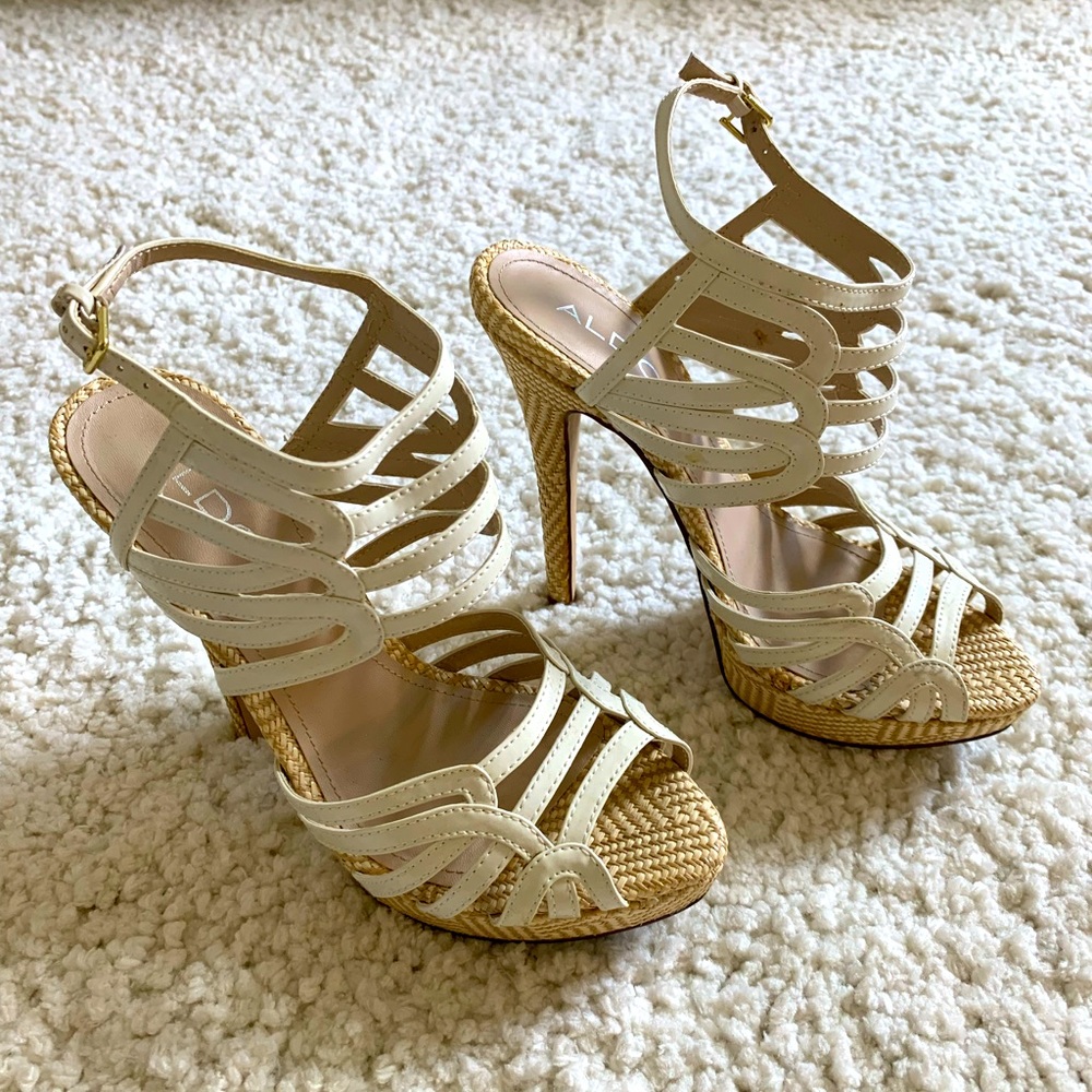 Heels. Cream sandal stiletto heels.